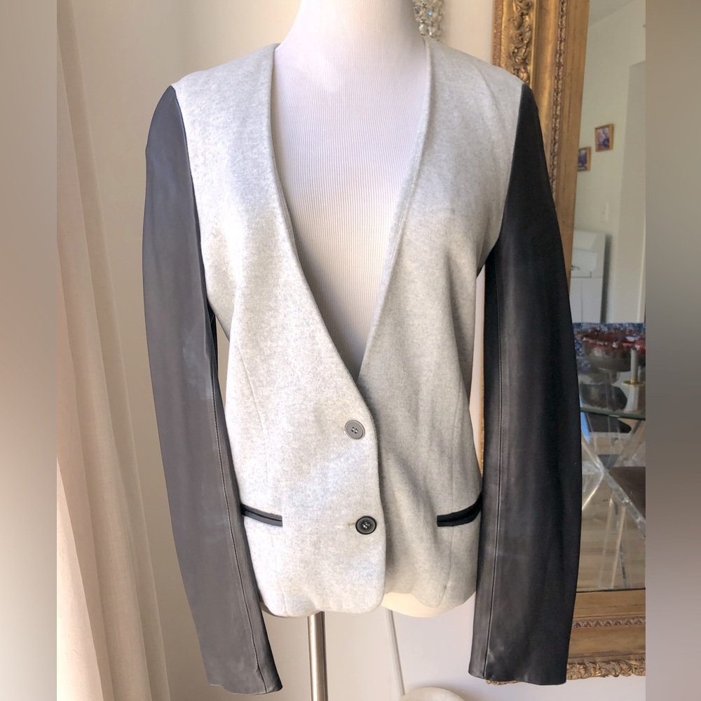 Alexander Wang gray and black leather sleeves jacket size 4 MK